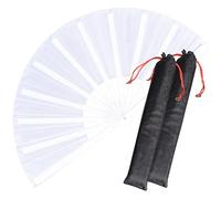 HONSHEN Paquete de 2 abanicos de mano plegables grandes, abanicos chinos blancos de Kung Fu Tai Chi de tela de nailon para hombres y mujeres, actuaciones, bailes, decoraciones, festivales, regalo