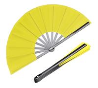 HONSHEN Paquete de 2 abanicos de mano plegables grandes, color amarillo, Kung Fu Tai Chi, abanicos de tela de nailon para hombres y mujeres, actuaciones, bailes, decoraciones, festivales, regalo