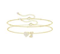 Honsny Delicadas pulseras con iniciales para mujer, chapadas en oro de 18 quilates, con dije de corazón A-Z, no se deslustra, bonita pulsera para dama de honor, 7.25 inches, Latón, Sin piedra preciosa