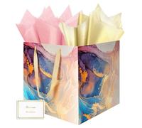 HONTIUS 1 Piezas Bolsas de Regalo Extragrandes，11.9" Cuadrado Bolsa Regalo Grande con Papel de Pañuelos de Papel y Tarjetas, 30 * 30 * 30cm Mármol Gift Bags para Bodas Fiestas de Cumpleaños De Color