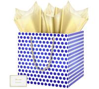 HONTIUS 11.8" Cuadrado Bolsa Regalo, Puntos Azul Bolsa Regalo Grande con Papel de Pañuelos de Papel y Tarjetas, 30*30*30cm Bolsas de Regalo Gift Bags para Cumpleaños Fiestas Navidad boda 1 Piezas C