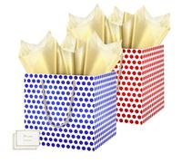 HONTIUS 11.8" Cuadrado Bolsa Regalo, Puntos Bolsa Regalo Grande con Papel de Pañuelos de Papel y Tarjetas, 30 * 30 * 30cm Bolsas de Regalo Gift Bags para Cumpleaños Fiestas Navidad Boda 2 Piezas K