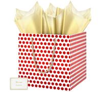 HONTIUS 11.8" Cuadrado Bolsa Regalo, Puntos Rojos Bolsa Regalo Grande con Papel de Pañuelos de Papel y Tarjetas, 30*30*30cm Bolsas de Regalo Gift Bags para Cumpleaños Fiestas Navidad boda 1 Piezas B