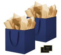 HONTIUS 11.9" Bolsa Regalo, 2 Piezas Cuadrado Bolsa Regalo Grande con Papel de Pañuelos de Papel y Tarjetas, 30 * 30 * 30cm Bolsas de Regalo Gift Bags con Sonrisa para Cumpleaños Fiestas Azul