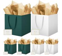 HONTIUS 11.9" Bolsa Regalo, 2 Piezas Cuadrado Bolsa Regalo Grande con Papel de Pañuelos de Papel y Tarjetas, 30 * 30 * 30cm Bolsas de Regalo Gift Bags con Sonrisa para Cumpleaños Fiestas Verde Blanco