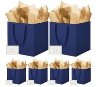 HONTIUS 11.9" Bolsa Regalo, 6 Piezas Cuadrado Bolsa Regalo Grande con Papel de Pañuelos de Papel y Tarjetas, 30 * 30 * 30cm Bolsas de Regalo Gift Bags con Sonrisa para Cumpleaños Fiestas Azul