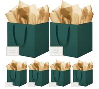 HONTIUS 11.9" Bolsa Regalo, 6 Piezas Cuadrado Bolsa Regalo Grande con Papel de Pañuelos de Papel y Tarjetas, 30 * 30 * 30cm Bolsas de Regalo Gift Bags con Sonrisa para Cumpleaños Fiestas Verde