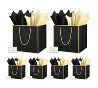 HONTIUS 11.9" Bolsa Regalo, 6 Piezas Cuadrado Bolsa Regalo Grande con Papel de Pañuelos de Papel y Tarjetas, 30 * 30 * 30cm Bolsas de Regalo Gift Bags con Sonrisa para Cumpleaños Fiestas Negro Marrón