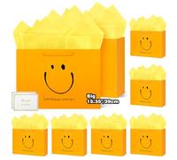 HONTIUS 15.35" Bolsa Regalo, 8 Piezas Bolsa Regalo Grande con Papel de Pañuelos de Papel y Tarjetas, 39 * 28 * 12cm Bolsas de Regalo Gift Bags con Sonrisa para Cumpleaños Fiestas Celebraciones