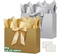 HONTIUS 15.75" Bolsa Regalo, Bolsas de Regalo Verticales con Papel de Pañuelos de Papel y Tarjetas, 40*30*12.5cm Bolsa Regalo Grande Gift Bags Mediana para Cumpleaños Fiestas Celebraciones 2 Piezas J