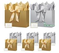 HONTIUS 15.75" Bolsa Regalo, Bolsas de Regalo Verticales con Papel de Pañuelos de Papel y Tarjetas, 40*30*12.5cm Bolsa Regalo Grande Gift Bags Mediana para Cumpleaños Fiestas Celebraciones 10 Piezas J