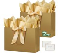 HONTIUS 15.75" Bolsa Regalo, Bolsas de Regalo Verticales con Papel de Pañuelos de Papel y Tarjetas, 40*30*12.5cm Bolsa Regalo Grande Gift Bags Mediana para Cumpleaños Fiestas Celebraciones 2 Piezas D