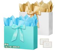 HONTIUS 15.75" Bolsa Regalo, Bolsas de Regalo Verticales con Papel de Pañuelos de Papel y Tarjetas, 40*30*12.5cm Bolsa Regalo Grande Gift Bags Mediana para Cumpleaños Fiestas Celebraciones 2 Piezas I