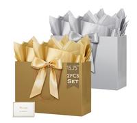 HONTIUS 15.75" Bolsa Regalo Grande, 2 Piezas Bolsas de Regalo con Papel de Pañuelos de Papel y Tarjetas, 40 * 30 * 12.5cm Bolsa Regalo XXL Gift Bags Maxi para Cumpleaños Fiestas Celebraciones Boda I