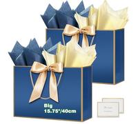 HONTIUS 15.75" Bolsa Regalo Grande, 2 Piezas Bolsas de Regalo con Papel de Pañuelos de Papel y Tarjetas, 40 * 30 * 12.5cm Bolsa Regalo XXL Gift Bags Maxi para Cumpleaños Fiestas Celebraciones Boda F