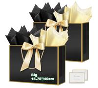 HONTIUS 15.75" Bolsa Regalo Grande, 2 Piezas Bolsas de Regalo con Papel de Pañuelos de Papel y Tarjetas, 40 * 30 * 12.5cm Bolsa Regalo XXL Gift Bags Maxi para Cumpleaños Fiestas Celebraciones Boda D