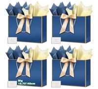 HONTIUS 15.75" Bolsa Regalo Grande, 4 Piezas Bolsas de Regalo con Papel de Pañuelos de Papel y Tarjetas, 40cm Elegante Bolsa Regalo XXL Gift Bags Maxi para Cumpleaños Fiestas Celebraciones Boda F