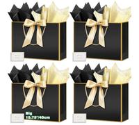 HONTIUS 15.75" Bolsa Regalo Grande, 4 Piezas Bolsas de Regalo con Papel de Pañuelos de Papel y Tarjetas, 40cm Elegante Bolsa Regalo XXL Gift Bags Maxi para Cumpleaños Fiestas Celebraciones Boda D