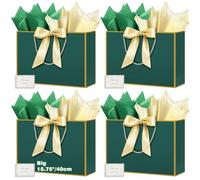 HONTIUS 15.75" Bolsa Regalo Grande, 4 Piezas Bolsas de Regalo con Papel de Pañuelos de Papel y Tarjetas, 40cm Elegante Bolsa Regalo XXL Gift Bags Maxi para Cumpleaños Fiestas Celebraciones Boda E