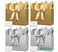 HONTIUS 15.75" Bolsa Regalo Grande, 4 Piezas Bolsas de Regalo con Papel de Pañuelos de Papel y Tarjetas, 40cm Elegante Bolsa Regalo XXL Gift Bags Maxi para Cumpleaños Fiestas Celebraciones Boda I