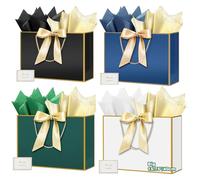 HONTIUS 15.75" Bolsa Regalo Grande, 4 Piezas Bolsas de Regalo con Papel de Pañuelos de Papel y Tarjetas, 40cm Elegante Bolsa Regalo XXL Gift Bags Maxi para Cumpleaños Fiestas Celebraciones Boda J