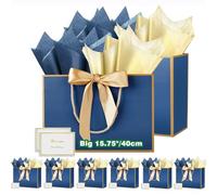 HONTIUS 15.75" Bolsa Regalo Grande, Bolsas de Regalo con Papel de Pañuelos de Papel y Tarjetas, 40x30x12.5cm Bolsa Regalo XXL Gift Bags Maxi para Cumpleaños Fiestas Celebraciones Boda 8 Piezas F