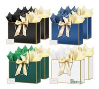 HONTIUS 15.75" Bolsa Regalo Grande, Bolsas de Regalo con Papel de Pañuelos de Papel y Tarjetas, 40x30x12.5cm Bolsa Regalo XXL Gift Bags Maxi para Cumpleaños Fiestas Celebraciones Boda 8 Piezas J