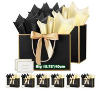 HONTIUS 15.75" Bolsa Regalo Grande, Bolsas de Regalo con Papel de Pañuelos de Papel y Tarjetas, 40x30x12.5cm Bolsa Regalo XXL Gift Bags Maxi para Cumpleaños Fiestas Celebraciones Boda 8 Piezas D
