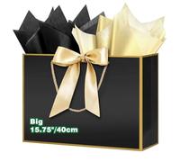 HONTIUS 15.75" Bolsa Regalo Grande, Negro Bolsas de Regalo Verticales con Papel de Pañuelos de Papel y Tarjetas, 40*30*12.5cm Bolsa Regalo XXL Gift Bags Maxi para Cumpleaños Fiestas Celebraciones Boda