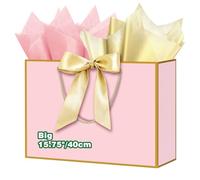 HONTIUS 15.75" Bolsa Regalo Grande, Rosado Bolsas de Regalo Verticales con Papel de Pañuelos de Papel Tarjetas, 40*30*12.5cm Bolsa Regalo XXL Gift Bags Maxi para Cumpleaños Fiestas Celebraciones Boda