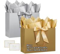 HONTIUS 18.11" Bolsa Regalo, Bolsas de Regalo Verticales con Papel de Pañuelos de Papel y Tarjetas, 46*35*15cm Bolsa Regalo Grande Gift Bags Mediana para Cumpleaños Fiestas Celebraciones 2 Piezas B