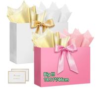 HONTIUS 18.11" Bolsa Regalo, Bolsas de Regalo Verticales con Papel de Pañuelos de Papel y Tarjetas, 46*35*15cm Bolsa Regalo Grande Gift Bags Mediana para Cumpleaños Fiestas Celebraciones 2 Piezas D