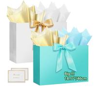 HONTIUS 18.11" Bolsa Regalo, Bolsas de Regalo Verticales con Papel de Pañuelos de Papel y Tarjetas, 46*35*15cm Bolsa Regalo Grande Gift Bags Mediana para Cumpleaños Fiestas Celebraciones 2 Piezas E