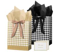 HONTIUS 2 bolsas de regalo grandes, bolsa de papel rectangular blanca de 12.6 pulgadas con papel de seda, 32 x 25 x 12 cm, regalo de boda, fiesta de cumpleaños, regalo de dama de honor, bolsa de