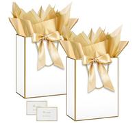 HONTIUS 2 Piezas Bolsa Regalo, 12.59" Bolsa Regalo Grande con Papel Pañuelos de Papel y Tarjetas, 32*25 *13cm Verticales Bolsas de Regalo Gift Bags Mediana para Cumpleaños Fiestas Celebraciones Blanco