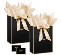 HONTIUS 2 Piezas Bolsa Regalo, 12.59" Bolsa Regalo Grande con Papel Pañuelos de Papel y Tarjetas, 32*25*13cm Verticales Bolsas de Regalo Gift Bags Mediana para Cumpleaños Fiestas Celebraciones Negro