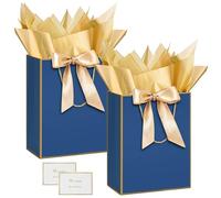 HONTIUS 2 Piezas Bolsa Regalo, 12.59" Bolsa Regalo Grande con Papel Pañuelos de Papel y Tarjetas, 32*25*13cm Verticales Bolsas de Regalo Gift Bags Mediana para Cumpleaños Fiestas Celebraciones Azul