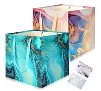 HONTIUS 2 Piezas Bolsas de Regalo Extragrandes，11.9" Cuadrado Bolsa Regalo Grande con Papel de Pañuelos de Papel y Tarjetas, 30 * 30 * 30cm Mármol Gift Bags para Bodas Fiestas de Cumpleaños Regalos