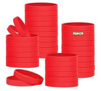 HONTIUS 50 Piezas Pulseras de Silicona, 8'' Reutilizables Pulseras Elásticas de Goma, Pulsera de Silicona Elástica para Hombre Mujeres Mayor de Fiestas Deportes Rojo