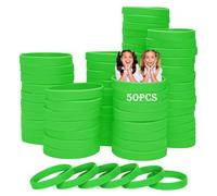 HONTIUS 7'' Pulseras de Silicona, 50PCS Pulseras Elásticas de Goma, Verde Pulsera de Silicona para Hombre Mujeres Mayor de Deportes 8~12 años