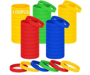 HONTIUS 8'' Pulseras de Silicona, 100PCS Pulseras Elásticas de Goma, Pulsera de Silicona para Hombre Mujeres Mayor de Deportes 4 colores