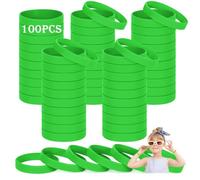 HONTIUS 8'' Pulseras de Silicona, 100PCS Pulseras Elásticas de Goma, Verde Pulsera de Silicona para Hombre Mujeres Mayor de Deportes