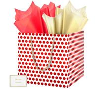 HONTIUS Bolsa de regalo cuadrada, bolsa de regalo extragrande de 11.8 pulgadas con base reforzada, tarjeta de papel de seda, bolsa de regalo de lunares de aluminio para cumpleaños, boda, baby shower