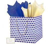 HONTIUS Bolsa de regalo cuadrada, bolsa de regalo extragrande de 11.8 pulgadas con base reforzada, tarjeta de papel de seda, bolsa de regalo de lunares de aluminio para cumpleaños, boda, baby shower