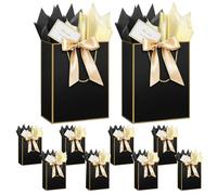 HONTIUS Bolsa Regalo,10 Piezas 12.59" Bolsas de Regalo Verticales con Papel de Pañuelos de Papel y Tarjetas, 32 * 25 * 13cm Bolsa Regalo Grande Gift Bags Mediana para Cumpleaños Fiestas Oro
