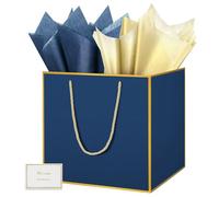 HONTIUS Bolsa Regalo, 11.8" Azul Cuadrado Bolsa Regalo Grande con Papel de Pañuelos de Papel y Tarjetas, 30 * 30 * 30cm Bolsas de Regalo Gift Bags con Sonrisa para Cumpleaños Fiestas 1 Piezas D