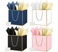 HONTIUS Bolsa Regalo, 11.8" Cuadrado Bolsa Regalo Grande con Papel de Pañuelos de Papel y Tarjetas, 30 * 30 * 30cm Bolsas de Regalo Gift Bags con Sonrisa para Cumpleaños Fiestas 1 Piezas G