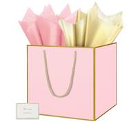HONTIUS Bolsa Regalo, 11.8" Rosado Cuadrado Bolsa Regalo Grande con Papel de Pañuelos de Papel y Tarjetas, 30 * 30 * 30cm Bolsas de Regalo Gift Bags con Sonrisa para Cumpleaños Fiestas 1 Piezas J