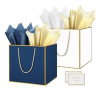 HONTIUS Bolsa Regalo, 11.9" Cuadrado Bolsa Regalo Grande con Papel de Pañuelos de Papel y Tarjetas, 30 * 30 * 30cm Bolsas de Regalo Gift Bags con Sonrisa para Cumpleaños Fiestas 2 Piezas E