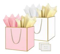 HONTIUS Bolsa Regalo, 11.9" Cuadrado Bolsa Regalo Grande con Papel de Pañuelos de Papel y Tarjetas, 30 * 30 * 30cm Bolsas de Regalo Gift Bags con Sonrisa para Cumpleaños Fiestas 2 Piezas B